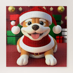 Cute Cartoon Dog in Santa Outfit Jigsaw Puzzle