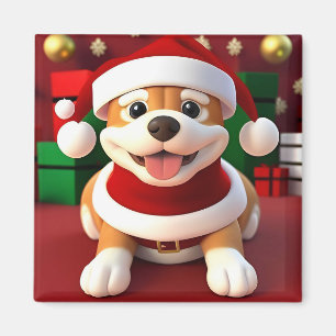 Cute Cartoon Dog in Santa Outfit Magnet