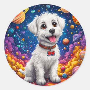 Cute cartoon dog in the space classic round sticker