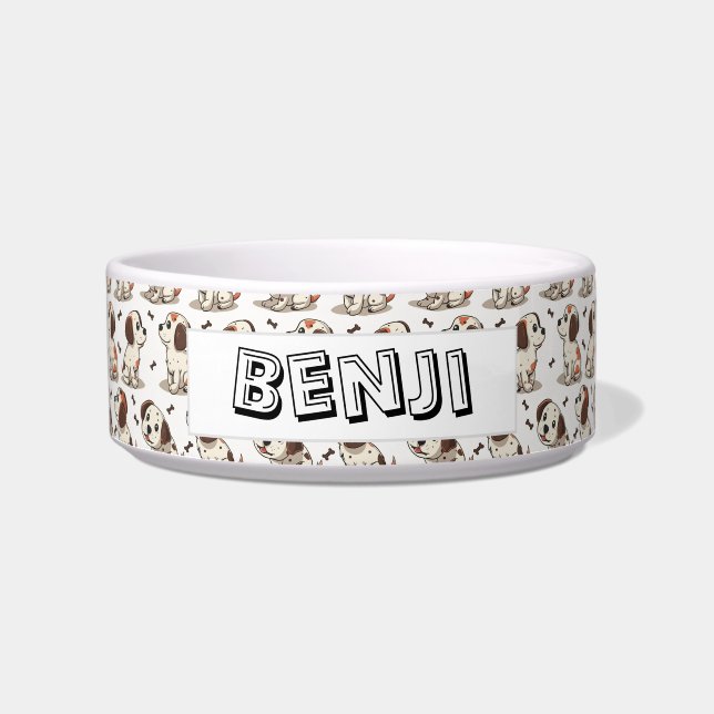 Cute cartoon dog pattern with pet name design bowl (Front)