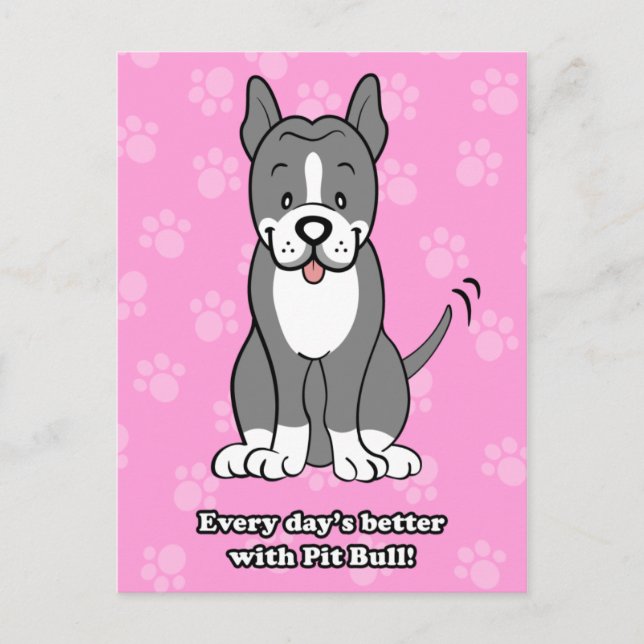 Cute Cartoon Dog Pitbull Postcard (Front)