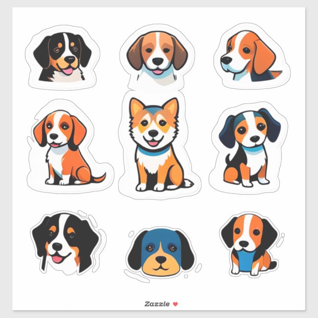 Cute Cartoon Dog Sticker Set With Bright Colours (Sheet)