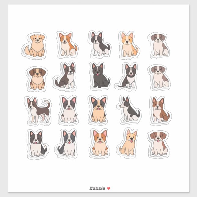 Cute Cartoon Dog Sticker Set With Bright Colours (Sheet)