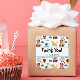 Cute Cartoon Dog Theme Birthday Party Square Sticker