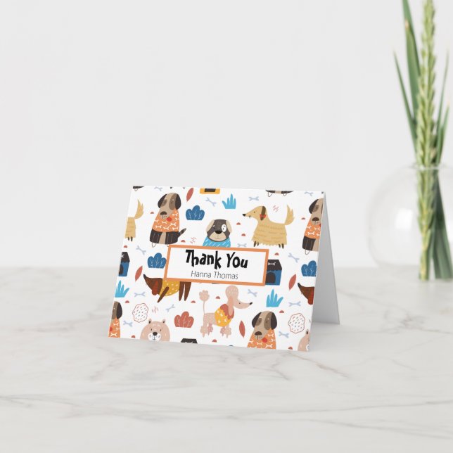 Cute Cartoon Dog Theme Birthday Party Thank You Card (Front)