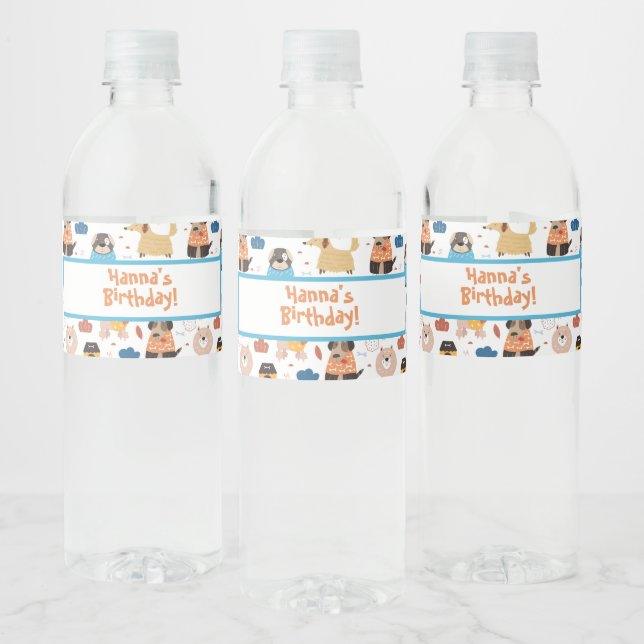 Cute Cartoon Dog Theme Birthday Party Water Bottle Label (Bottles)