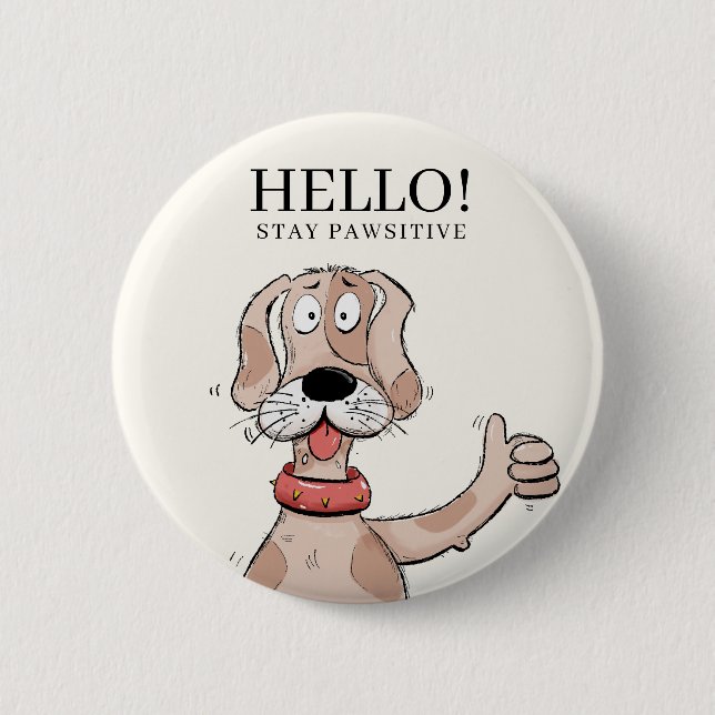 Cute Cartoon Dog Thumbs Up Typography Button  (Front)