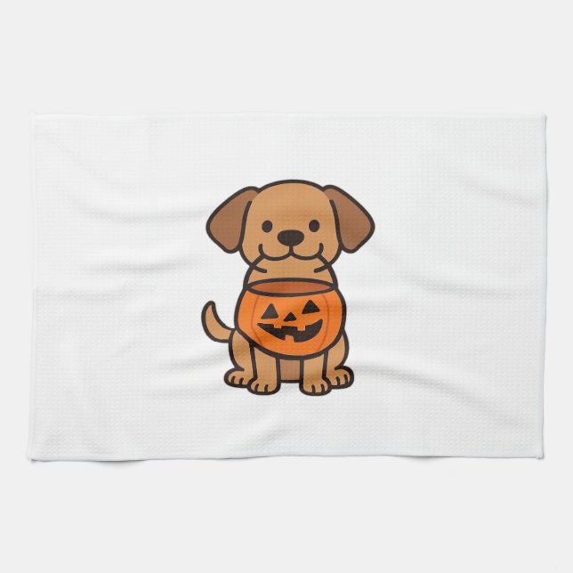 Cute Cartoon Dog Trick-or-Treating Classic T-Shirt Tea Towel (Horizontal)