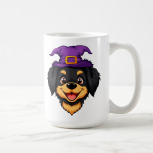 Cute Cartoon Dog Wearing a Purple Witch Hat Coffee Mug