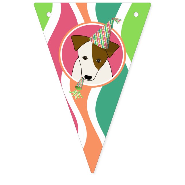 cute cartoon dog wearing party hat girl birthday bunting  (First Flag)