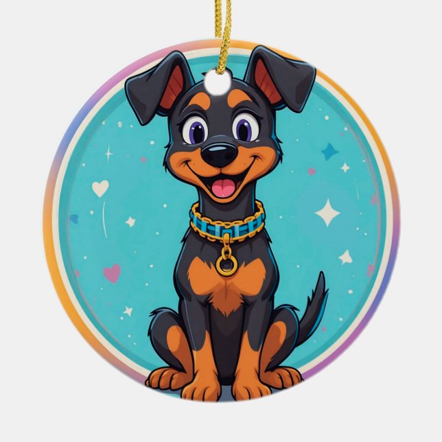 Cute Cartoon Dog With Collar Ceramic Tree Decoration (Front)