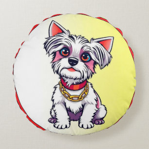 Cute Cartoon Dog with Collar Round Cushion