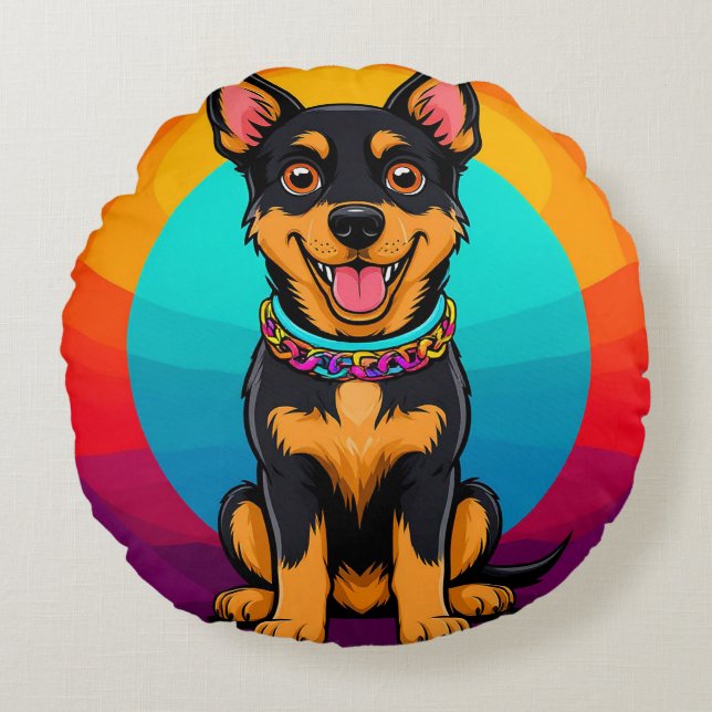 Cute Cartoon Dog with Collar Round Cushion (Front)