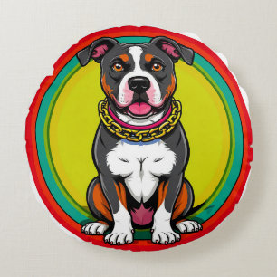 Cute Cartoon Dog with Collar Round Cushion