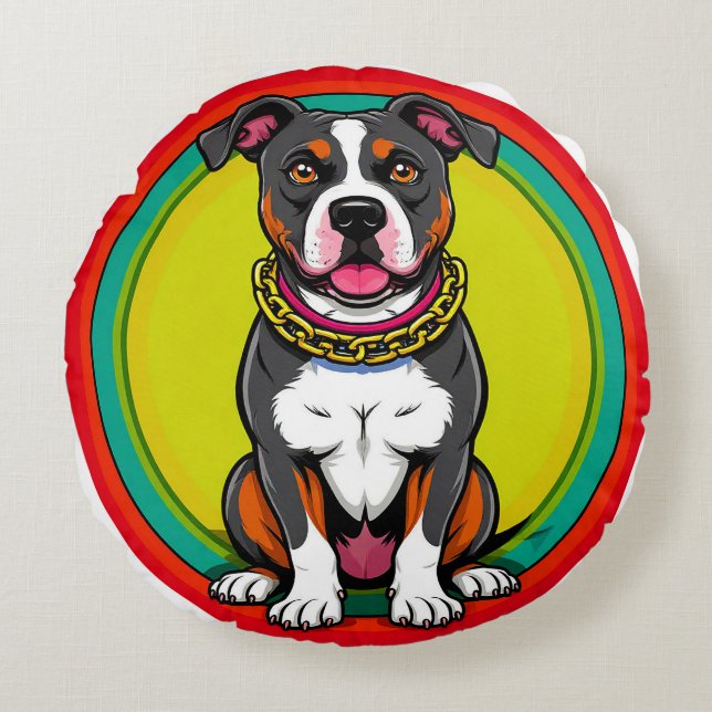 Cute Cartoon Dog with Collar Round Cushion (Front)