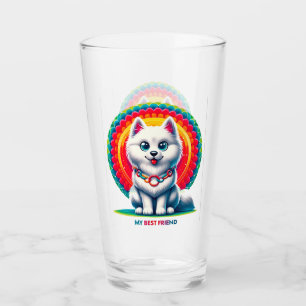 Cute Cartoon Dog with Colourful Artistic Backgroun Glass