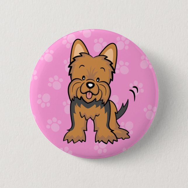 Cute Cartoon Dog Yorkie Button (Front)