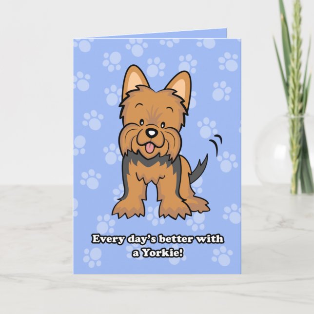 Cute Cartoon Dog Yorkie Greeting Card (Front)