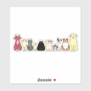 cute cartoon dogs and cats in a row sticker