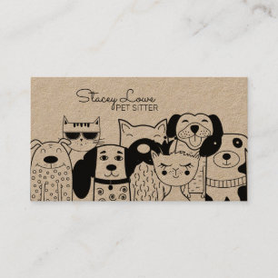 Cute Cartoon Dogs & Cats Pet Sitter Business Card