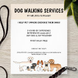 Cute Cartoon Dogs - Dog Walking Services Flyer<br><div class="desc">Advertise your dog walking services or other pet related business with the help of this cute design featuring Destei's original illustration of five different kind of dogs. There is a blenheim Cavalier King Charles Spaniel, apricot miniature Goldendoodle, fawn French bulldog, English cream Labrador Retriever and a black and tan smooth...</div>