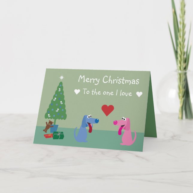 Cute Cartoon Dogs In Love Christmas Card (Front)