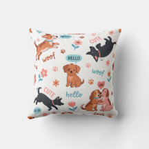 Cute Cartoon Dogs Playful Summer Aesthetic Throw P