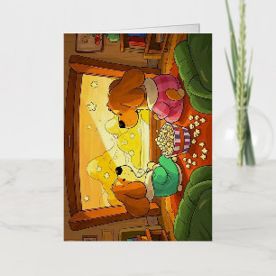 Cute cartoon dogs popcorn and movie  foil greeting card
