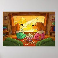 Cute cartoon dogs popcorn and movie