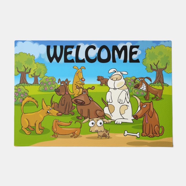 Cute Cartoon Dogs Welcome  Doormat (Front)