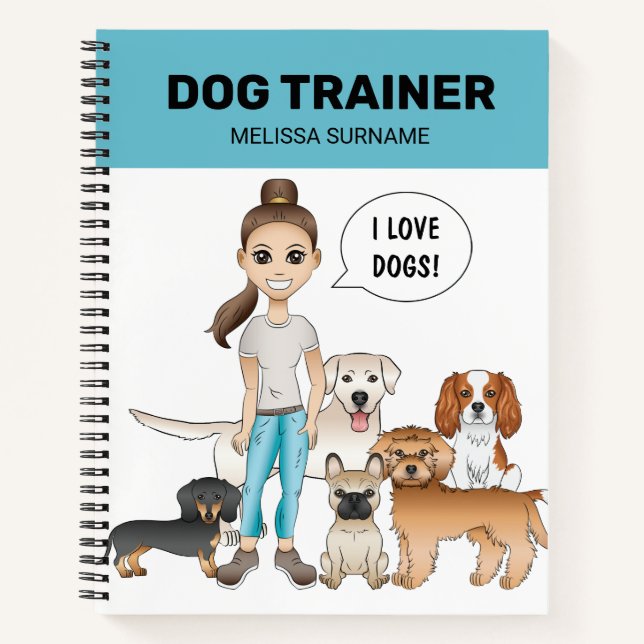 Cute Cartoon Dogs With A Cartoon Girl I Love Dogs Notebook (Front)
