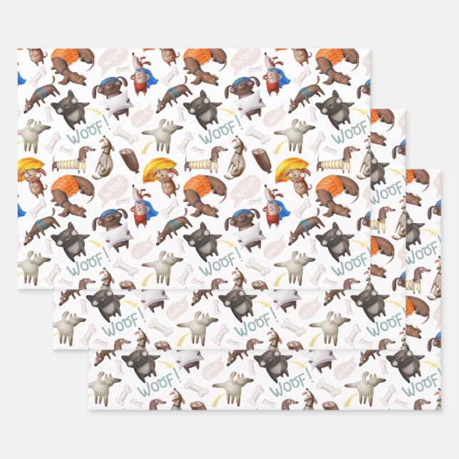 Cute Cartoon Dogs Wrapping Paper Sheet (Set)