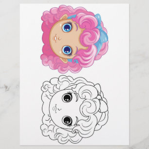 Cute Cartoon doll head colouring page