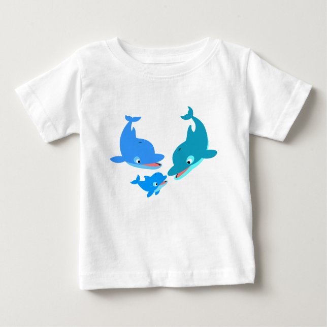 Cute Cartoon Dolphin Family Baby T-Shirt (Front)