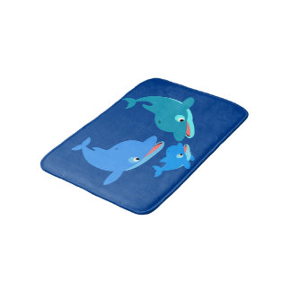 Cute Cartoon Dolphin Family Bath Mat