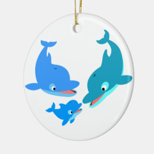Cute Cartoon Dolphin Family Ceramic Tree Decoration