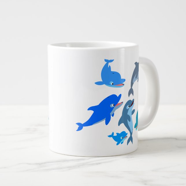 Cute Cartoon Dolphin Pod Large Coffee Mug (Front Right)