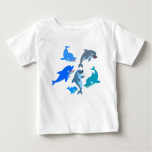 Cute Cartoon Dolphin Pod Ruffle Dress Baby T-Shirt