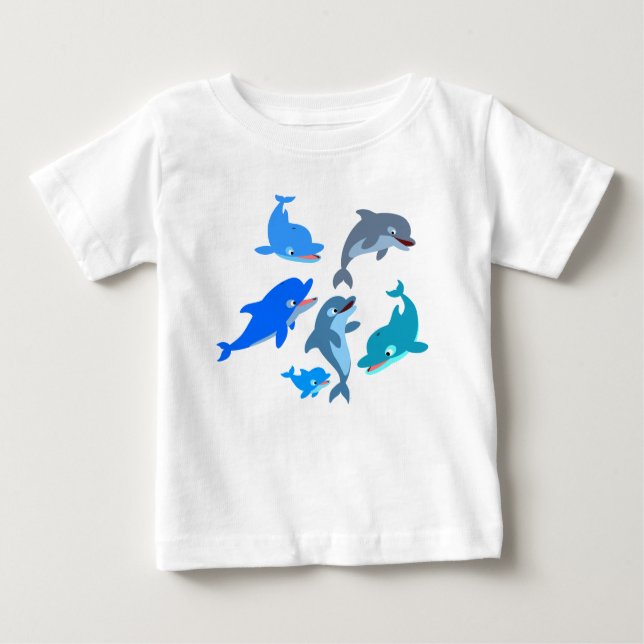 Cute Cartoon Dolphin Pod Ruffle Dress Baby T-Shirt (Front)