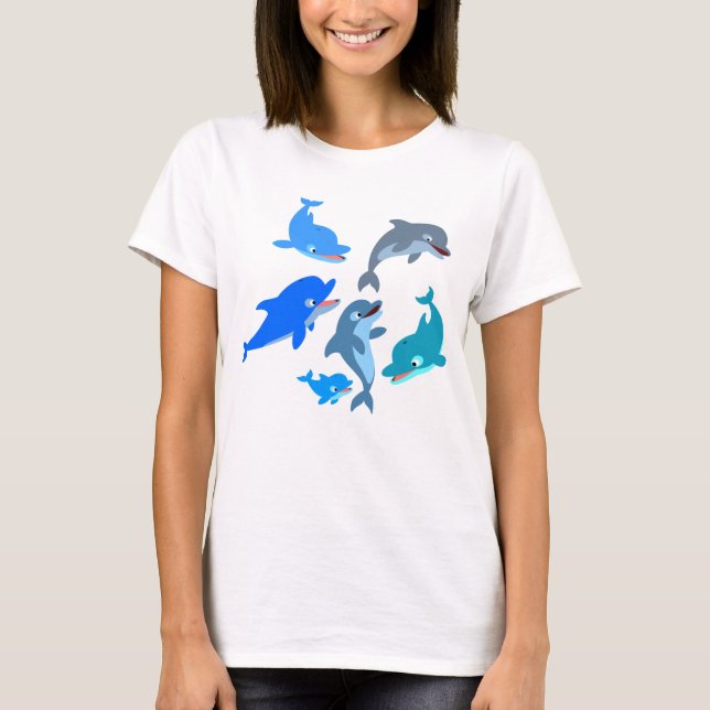 Cute Cartoon Dolphin Pod Women T-Shirt (Front)
