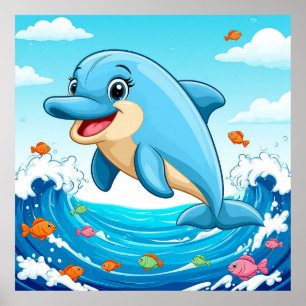 Cute Cartoon Dolphin Splash For Kids Room Decor
