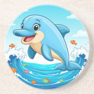 Cute Cartoon Dolphin Splashing in Water Coaster
