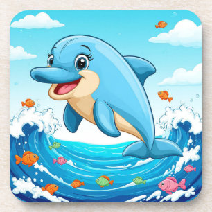 Cute Cartoon Dolphin Splashing in Water Coaster