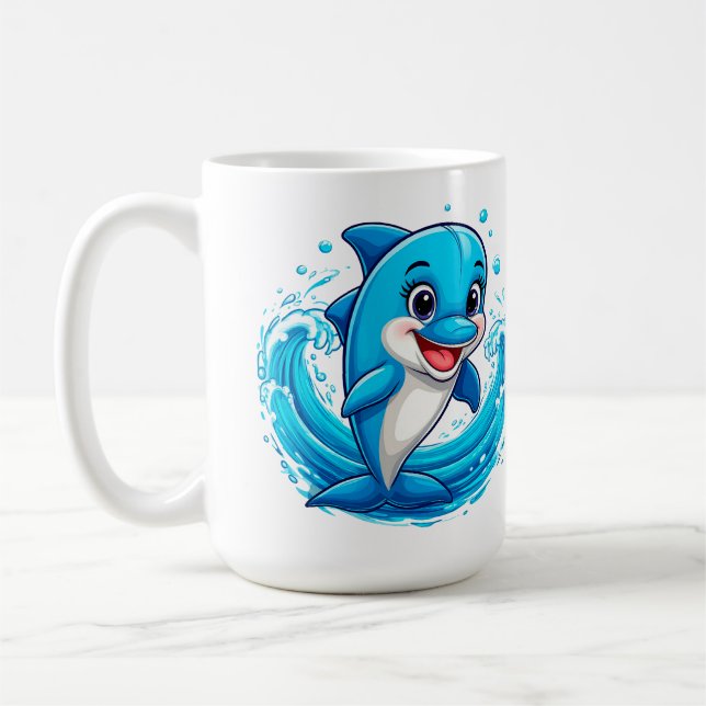 Cute Cartoon Dolphin Splashing in Water Coffee Mug (Left)