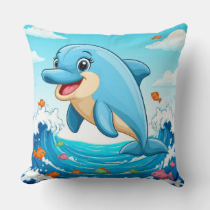 Cute Cartoon Dolphin Splashing in Water Cushion