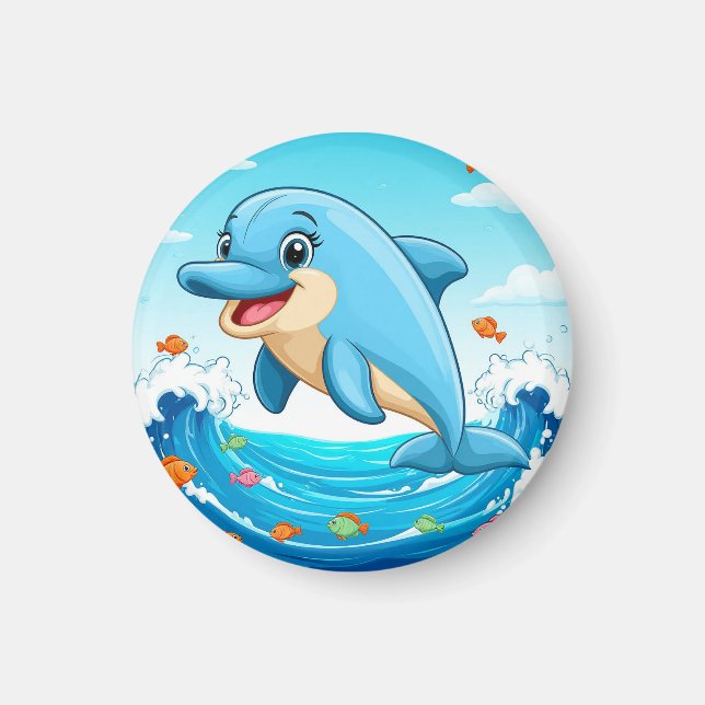 Cute Cartoon Dolphin Splashing in Water Magnet (Front)