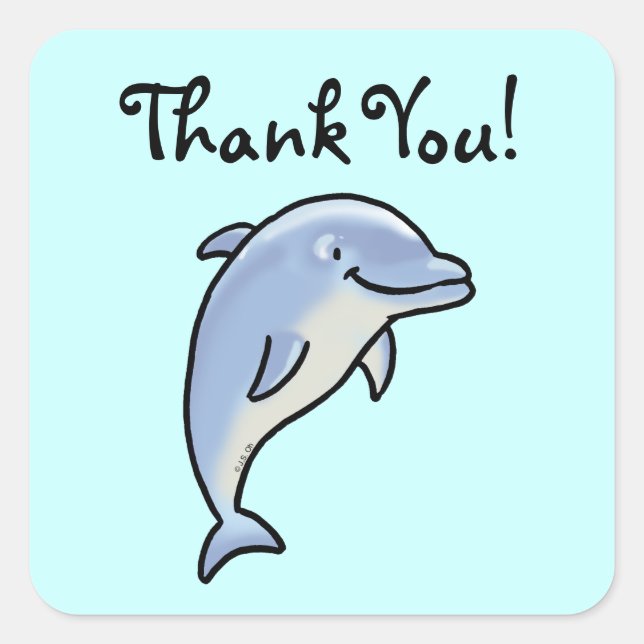 Cute cartoon dolphin thank you square sticker (Front)
