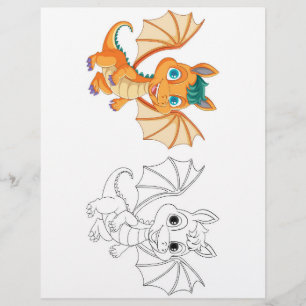 Cute cartoon dragon colouring page