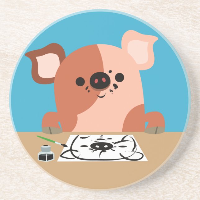 Cute Cartoon Drawing Piglet Coaster (Front)