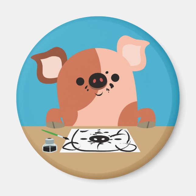 Cute Cartoon Drawing Piglet Magnet (Front)